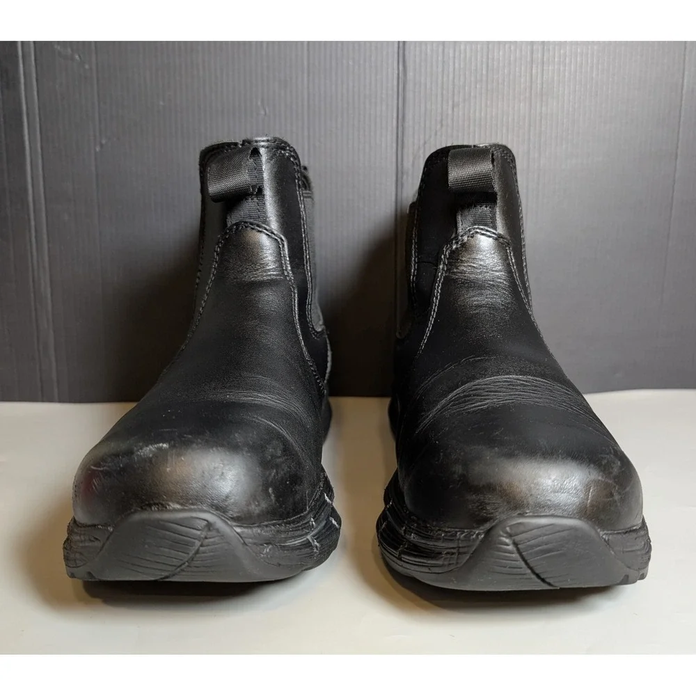 HAWX Mens Chelsea Work Boots Black Leather Slip Resistant Soft Toe 8.5D